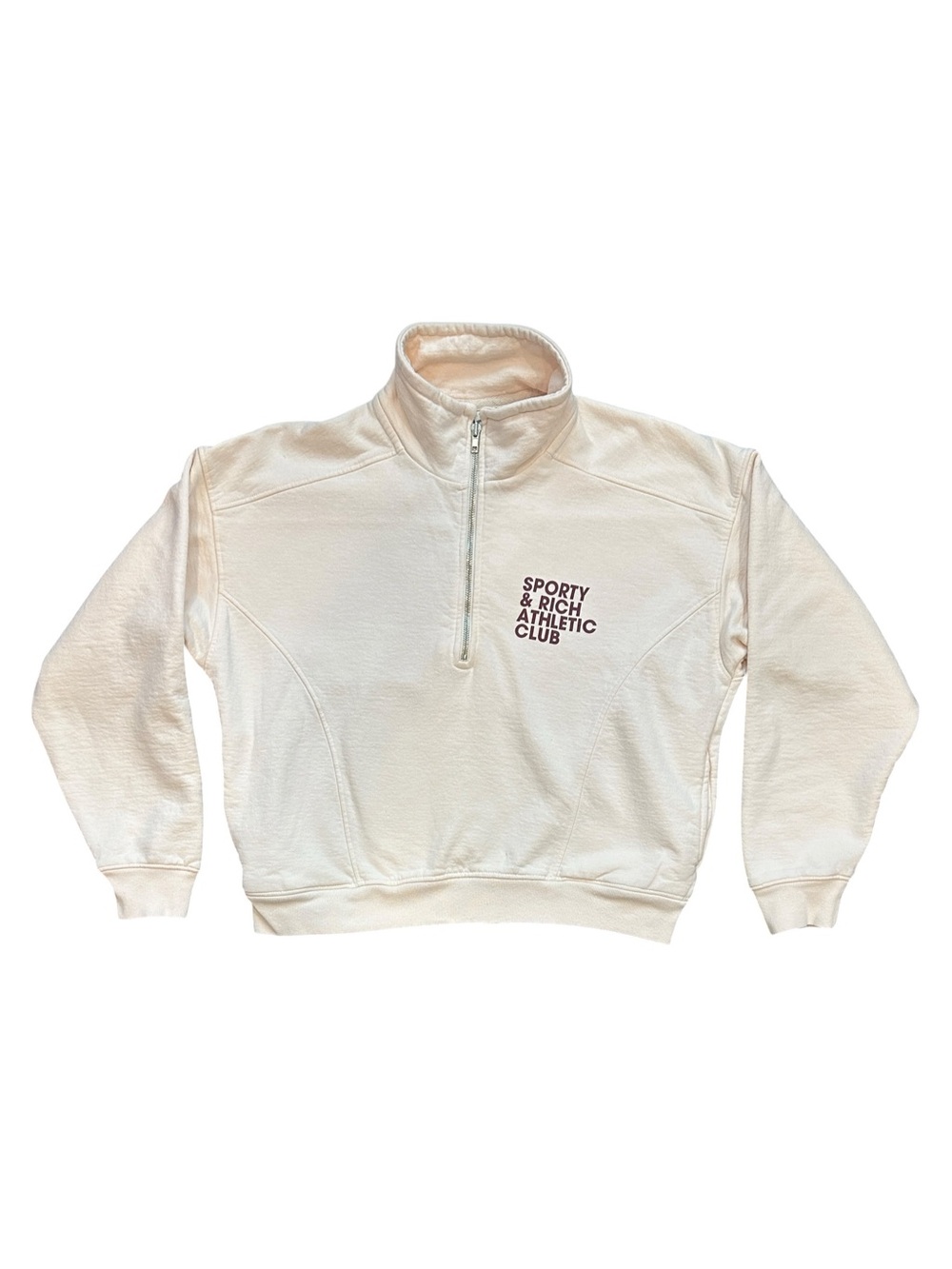 Sporty & Rich Exercise Often 1/2 Zip Sweatshirt Cream/Burgundy Small $190 - Picture 3 of 8